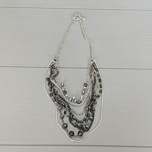 Loft Multi Strand Blue/Silver/Grey Beaded Necklace